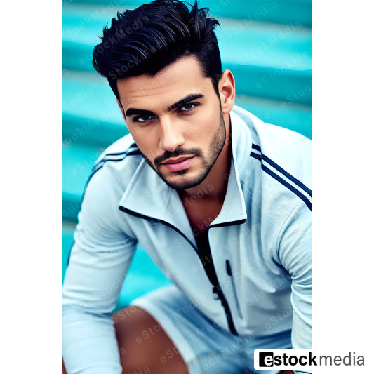 Sporty casual ensemble featuring a zip-up jacket and shorts in a vibrant setting, professional fashion photography.