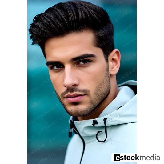 Close-up portrait showcasing casual look with stylish hoodie and soft background, professional fashion photography.
