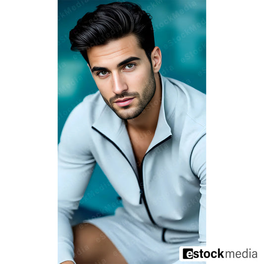 Stylish athletic jacket in a vibrant turquoise background, professional fashion photography.