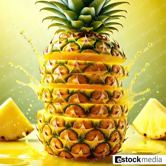 Fresh Creative Sliced Pineapple with Juice Splashes